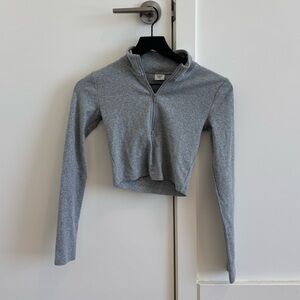 Sunday Best Light Gray Cropped Half-Zip Pullover